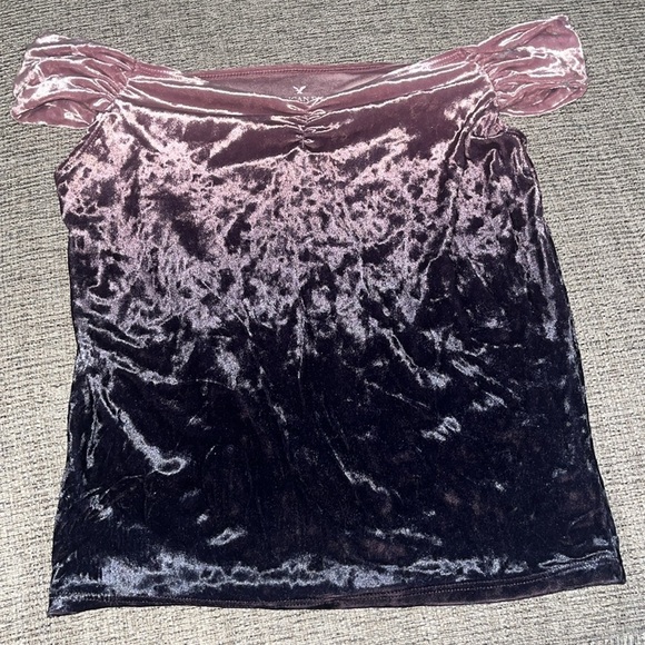 Crushed Velvet Ruched Off Shoulder Blouse Shirt Ombré American Eagle - Picture 5 of 5